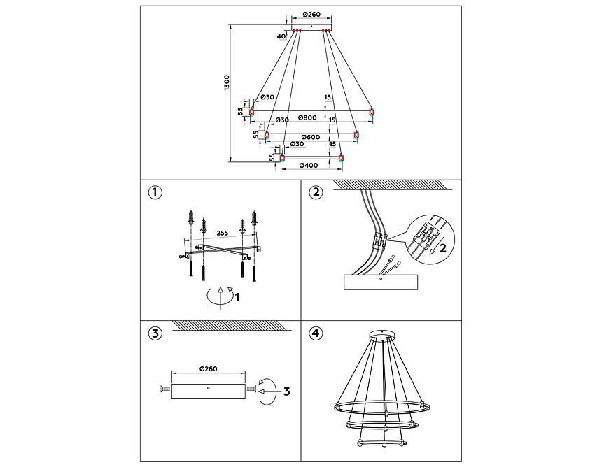 FL5511/3+9 WH белый 90W 3000K/4200K/6400K D800/600/400*1300 (без ПДУ)